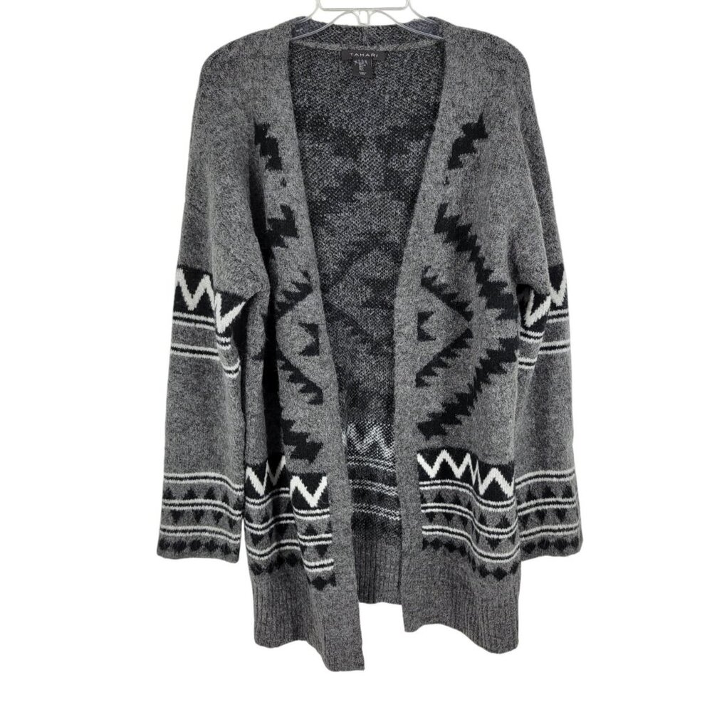 Tahari Aztec Print Cardigan Large Western Bohemian Soft Cozy Statement Sweater